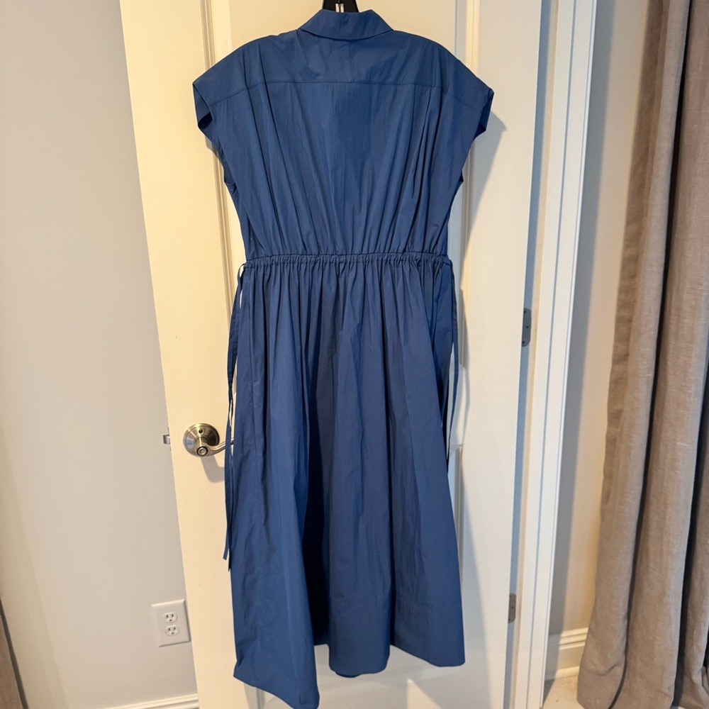 NWT Lafayette 148 New York Royale Blue Drawstring Gathered Midi Shirtdress | XS - Picture 7 of 8